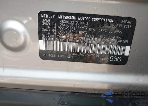 2018 Mitsubishi Eclipse Cross Se/Sel z USA, uszkodzony, nr VIN JA4AT5AA7JZ070666